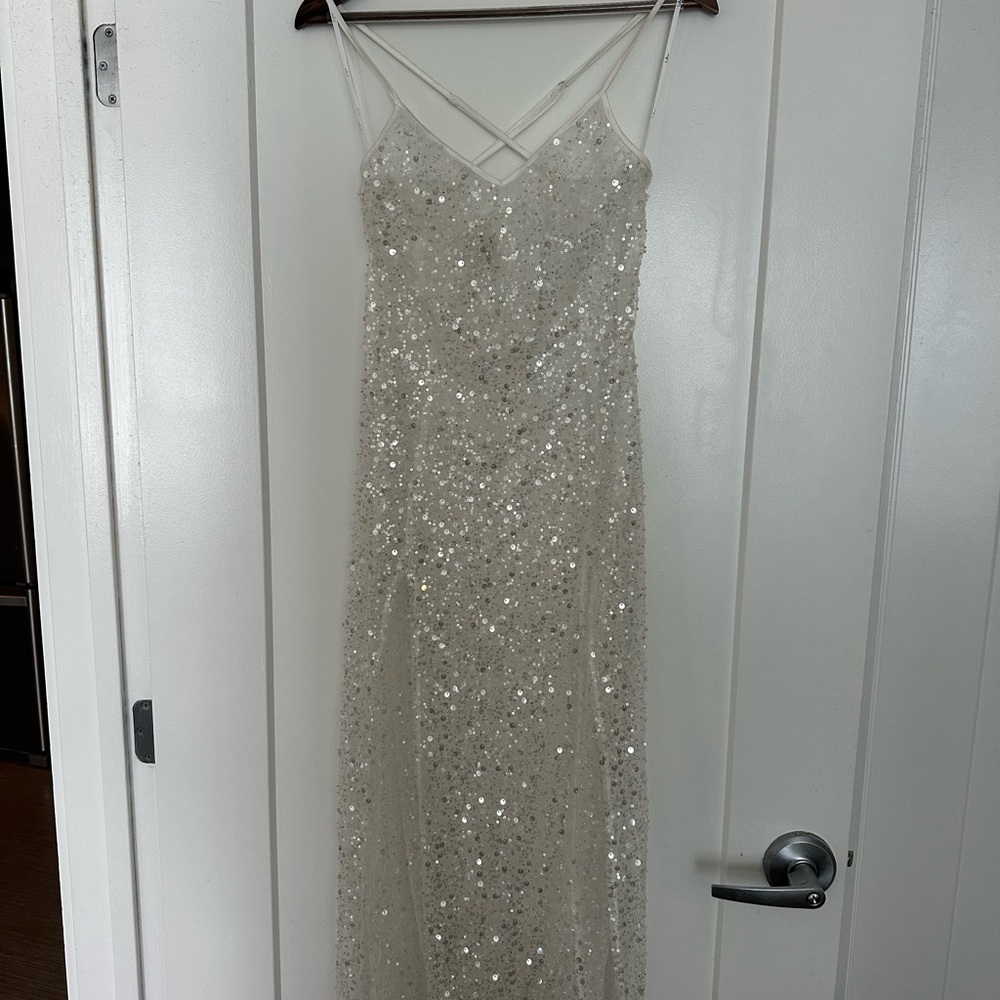 Lulu's Seaside Shining White Mesh Sequin Pearl Sheer Maxi Swim Cover-Up